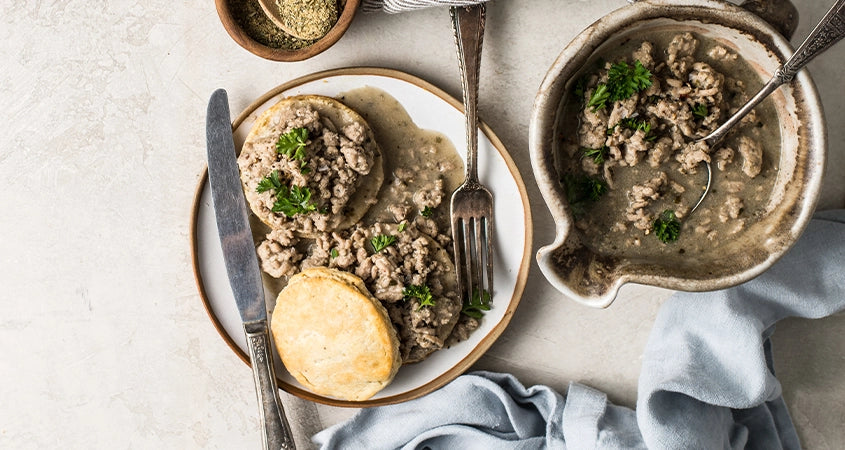 GLUTEN-FREE SAUSAGE GRAVY AND BISCUITS