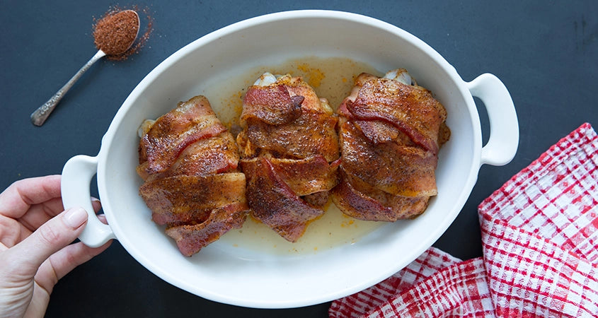 BACON-WRAPPED SMOKY CHICKEN THIGHS