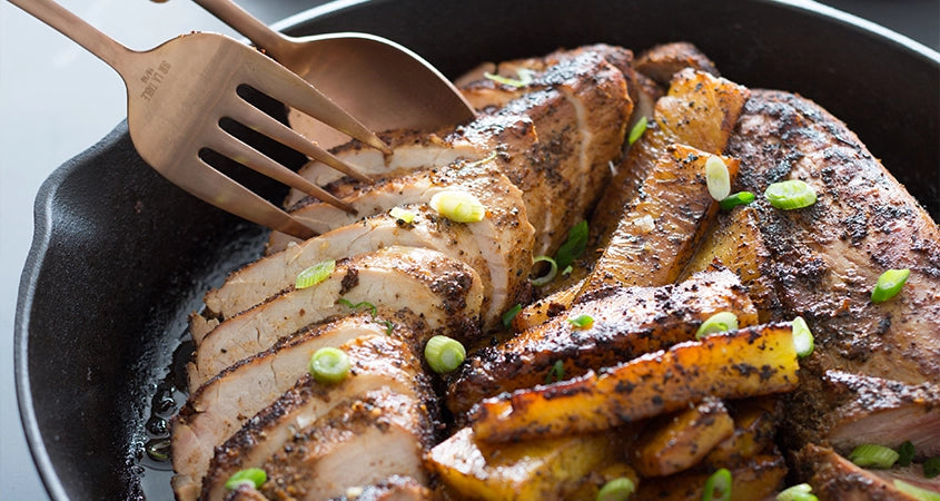 COFFEE BBQ RUBBED PORK WITH SEARED PINEAPPLE