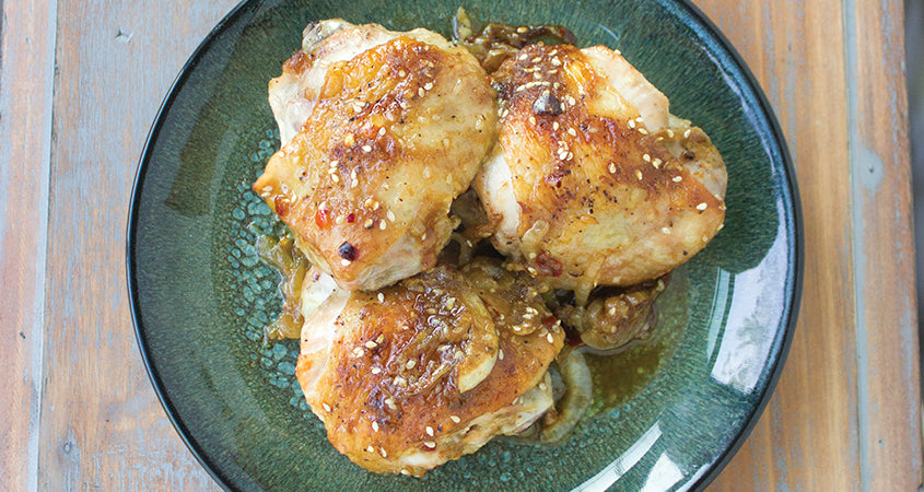 HOT & SWEET GINGER-GARLIC CHICKEN THIGHS