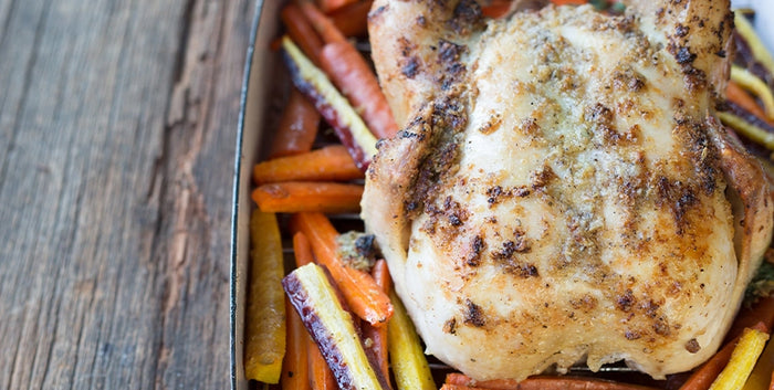 ROASTED CHICKEN WITH GARLIC, GHEE, & CARROTS