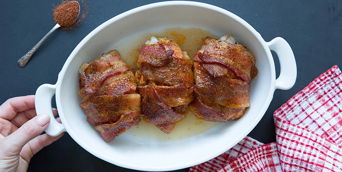 BACON-WRAPPED SMOKY CHICKEN THIGHS