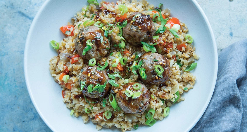 SUPER GARLIC MEATBALLS WITH FRIED RICE
